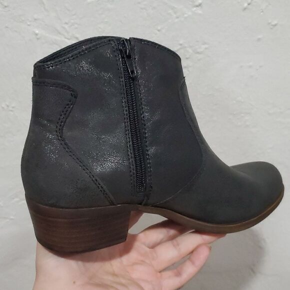 Lucky Brand Belia Leather Ankle Boots in Distressed Black Size 8 - Picture 11 of 16